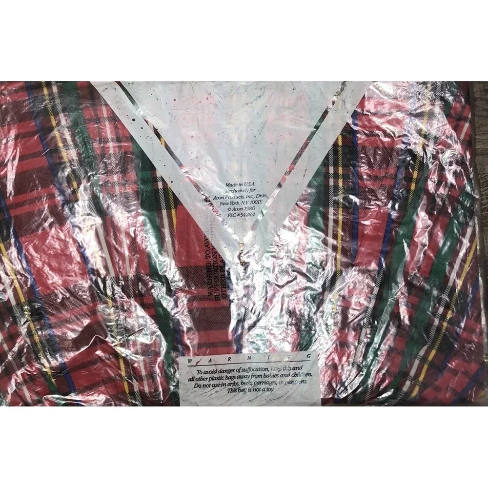 Vintage‎ Avon Apron Tartan Red Green Plaid Full Bib Christmas Ruffle 1986 NEW